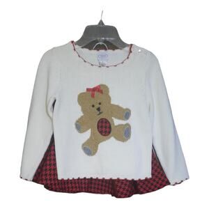 Talbots Kids Girls 2 Piece Teddy Bear Sweater Houndstooth Skirt Set Size 5/6